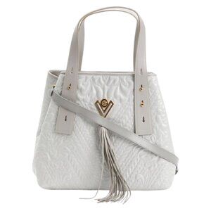 VALENTINO ORLANDI Made In Italy Leather Embroidered Tote With Tassel Flap